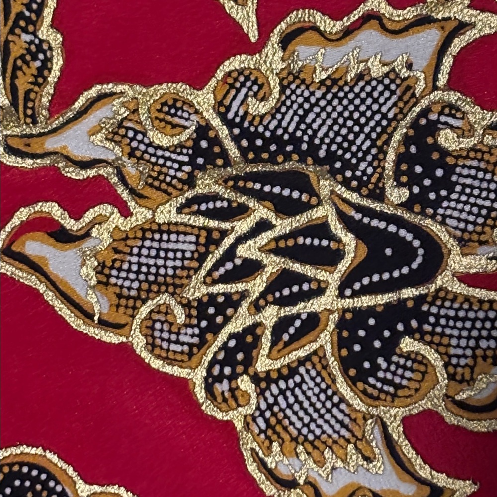 42”x40” Red Appliquéd and Painted Scarf - Picture 6 of 6